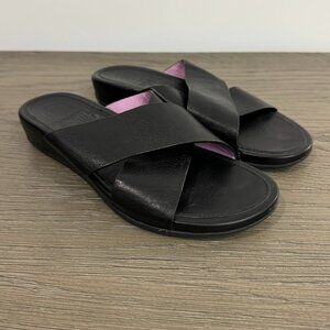 FITFLOP Women's Black Leather Criss Cross Slide Sandals - Size 6